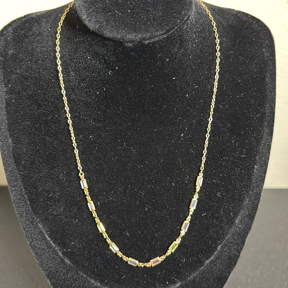 DGL Dainty Gold Tone Pastel Rhinestone Necklace 18”​